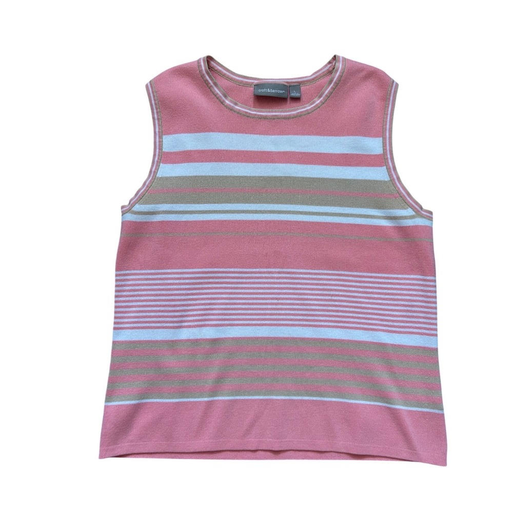 Vtg Pink Striped Sleeveless Knit Sweater tank top Large cottagecore preppy girly